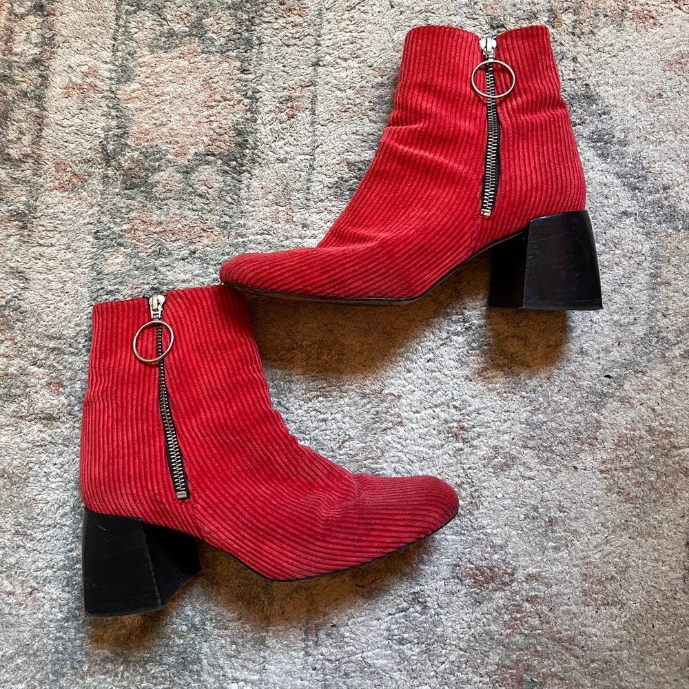 Free People Red Corduroy Square-Toe Boots/Booties Size 7.5/8